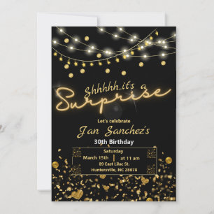 Convite Black and gold surprise budget invitation QRcode F