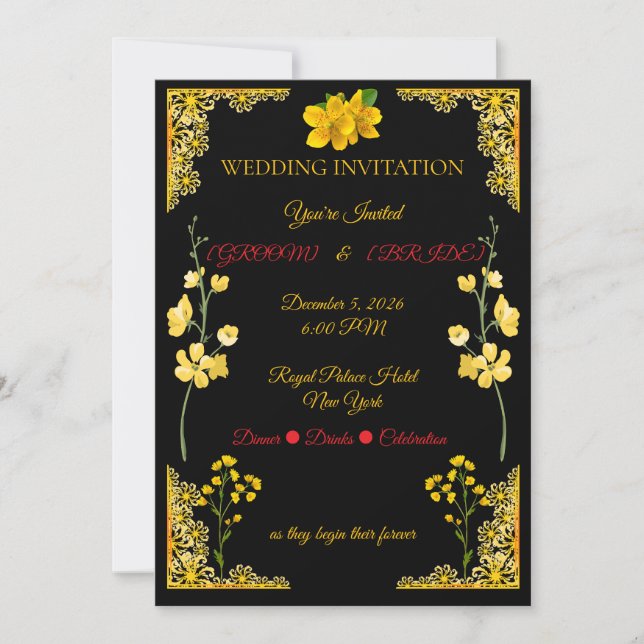 Convite Black and Gold Wedding Invitation (Frente)