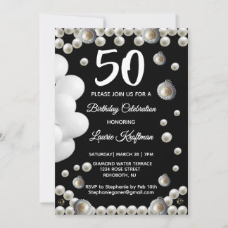Convite Black and Pearl 50th Birthday Celebration