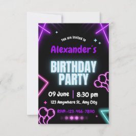 Convite Black and Purple Birthday Party Invitation elegant