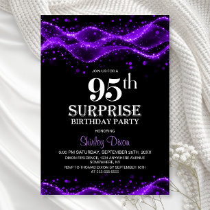 Convite Black and Purple Surprise 95th Festa de aniversári