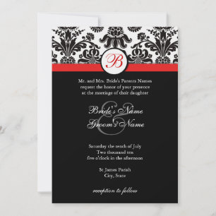 Convite Black and Red Damask Wedding Invitation