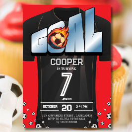 Convite Black and Red Soccer Shirt Birthday Party 