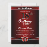 Convite Black and Red Surprise 18th Festa de aniversário<br><div class="desc">Um convite de aniversário 18º surpresa,  vermelho e preto,  com texto branco e uma fita e arco vermelho e branco. Substitua os detalhes deste convite por você para criar o convite de aniversário surpresa perfeito para o seu evento.</div>