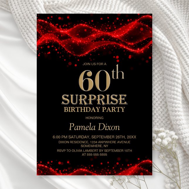 Convite Black and Red Surprise 60th Birthday Party (Criador carregado)
