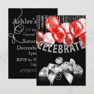 Convite Black and Silver com o Partido dos Balões Vermelh