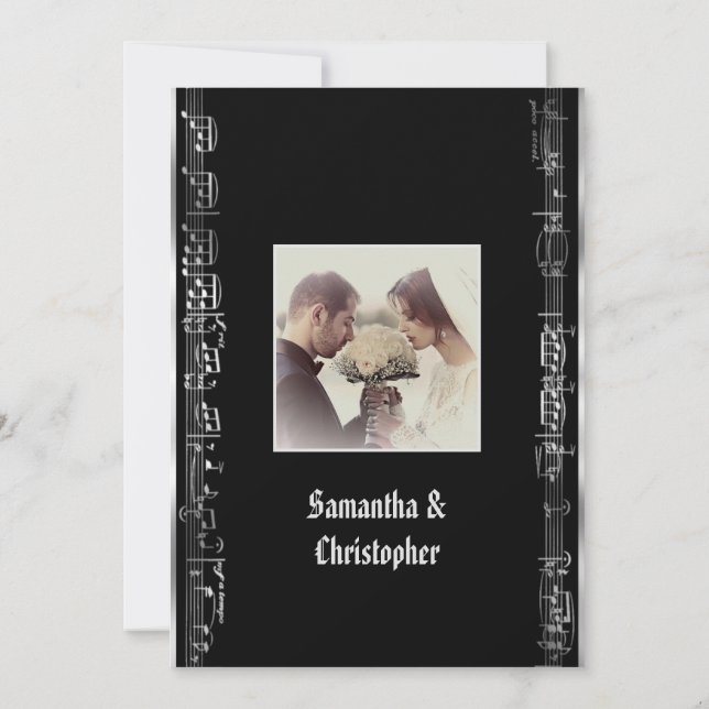 Convite Black and silver wedding photo invitation (Verso)