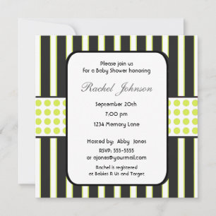 Convite Black and White and Green Stripe Baby Shower Invit