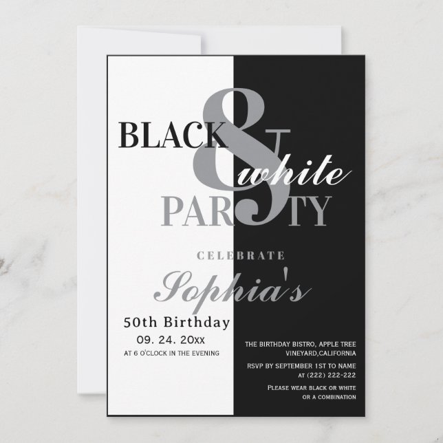 Convite  Black and White Birthday Party (Frente)