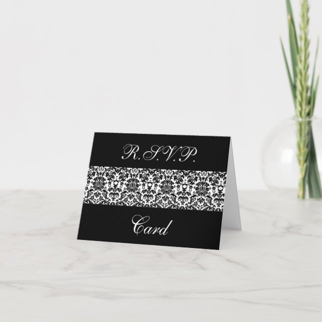 Convite Black and White Damask Response Cards (Frente)