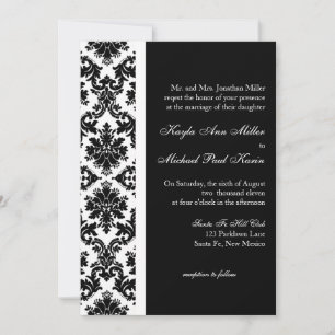 Convite Black and White Damask Wedding Invitation