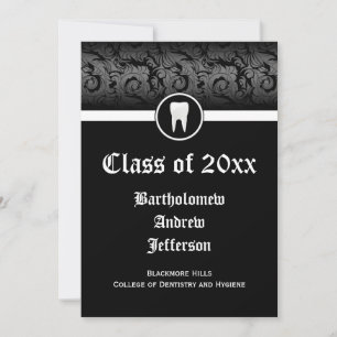 Convite Black and White Dental School Graduation 5x7