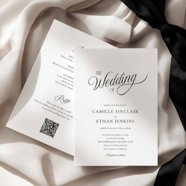 Convite Black and White Elegant All in One Wedding (The Wedding Black and White all in one Invitation)