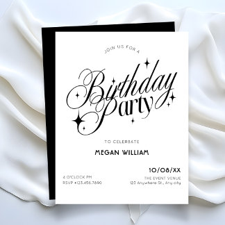 Convite Black and white elegant birthday Invitation
