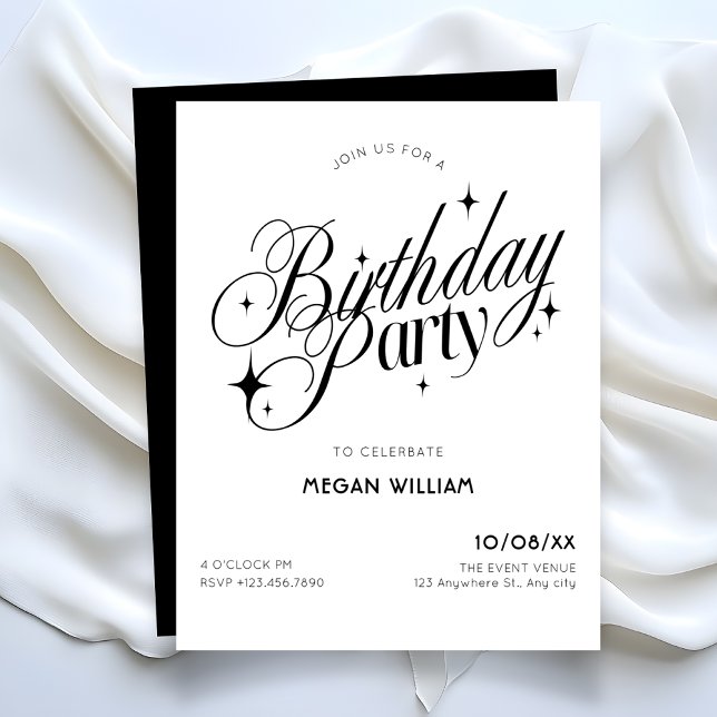 Convite Black and white elegant birthday Invitation (Criador carregado)