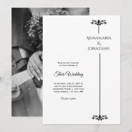 Convite Black and White Elegant Minimalist Photo Wedding |