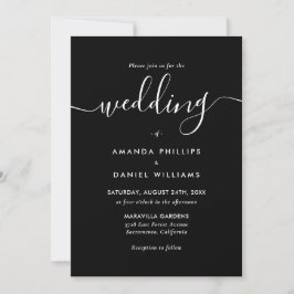 Convite Black and White Elegant Modern Script Wedding