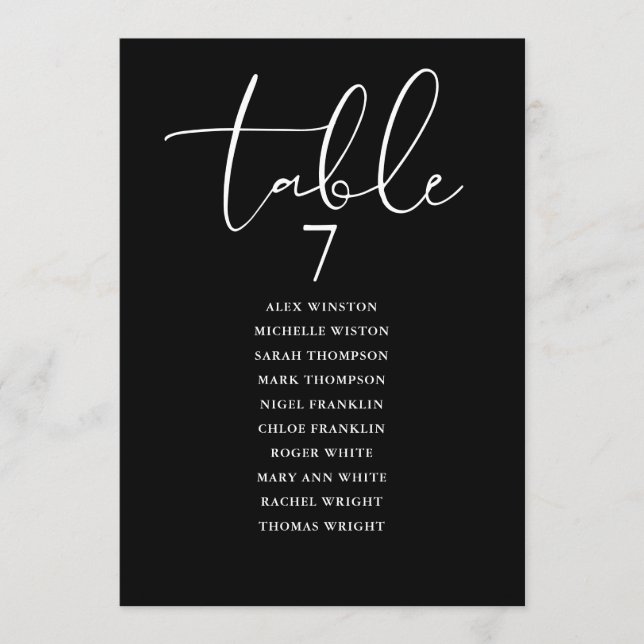Convite Black And White Elegant Seating Plan Table Number (Frente)