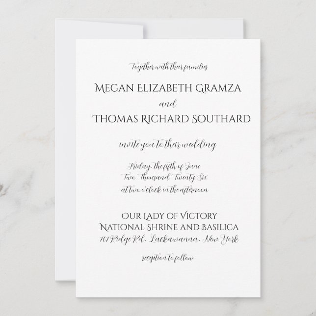 Convite Black and White Elegant Simplicity Wedding Invite (Frente)