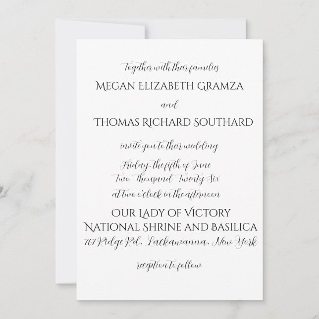 Convite Black and White Elegant Simplicity Wedding Invite (Frente)