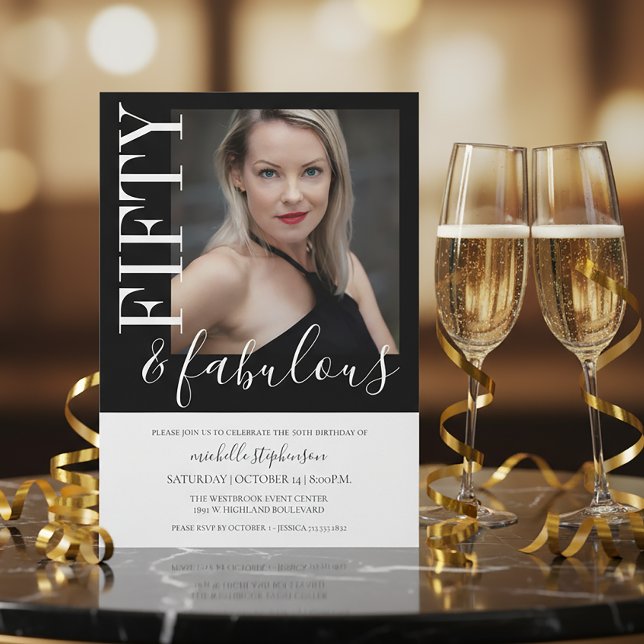 Convite Black And White Fifty And Fabulous Photo  (Criador carregado)