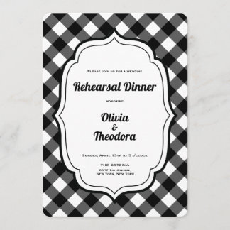 Convite Black and White Gingam Rehearsal Dinner Invitation
