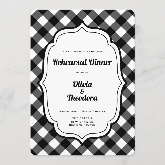 Convite Black and White Gingam Rehearsal Dinner Invitation (Frente)