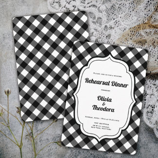 Convite Black and White Gingam Rehearsal Dinner Invitation