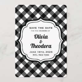 Convite Black and White Gingham Save the Date Cards