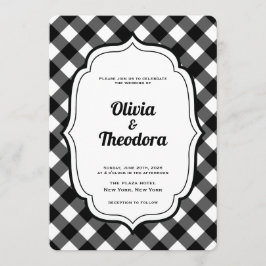 Convite Black and White Gingham wedding invitation
