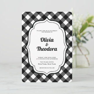 Convite Black and White Gingham wedding invitation