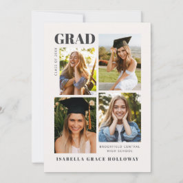 Convite Black and White Grad Announcement With Photos