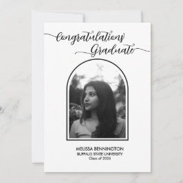 Convite Black-and-white Grad Arched Photo Party Invitation