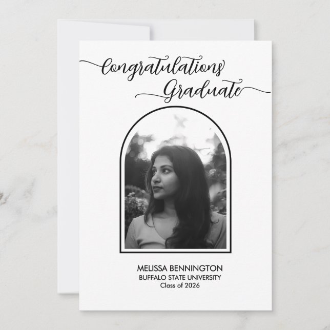Convite Black-and-white Grad Arched Photo Party Invitation (Frente)