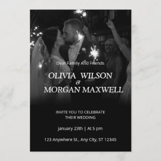 Convite Black and White Gradient Wedding Invitation