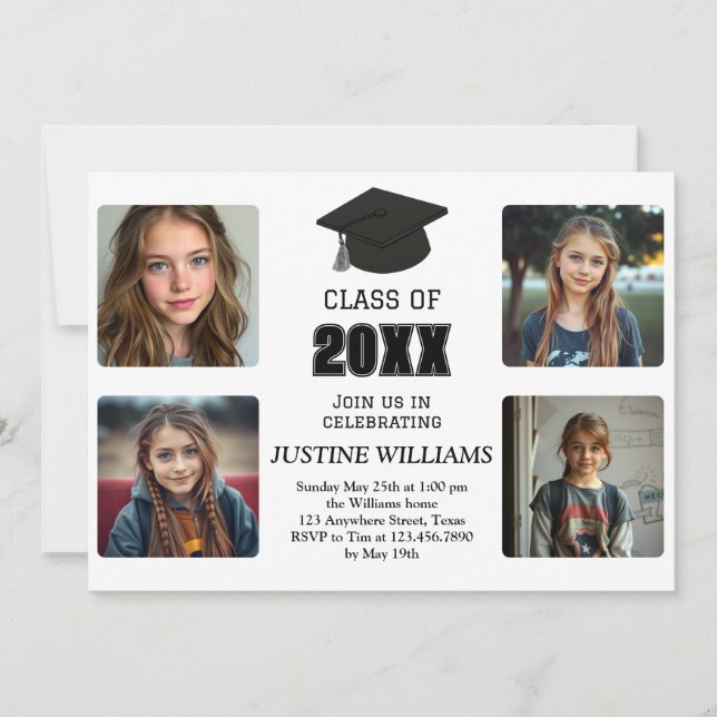 Convite Black and White Graduation (Frente)