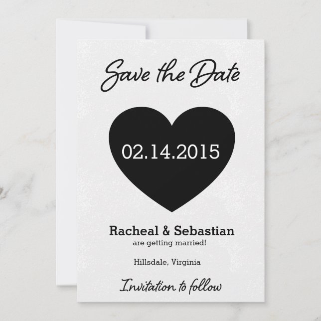 Convite Black and White Heart Save the Date Card (Frente)