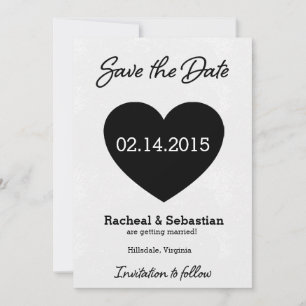 Convite Black and White Heart Save the Date Card