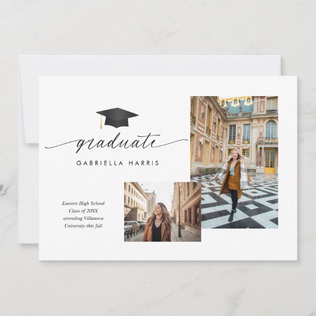 Convite Black and White Modern Script Photo | 2 sided (Frente)