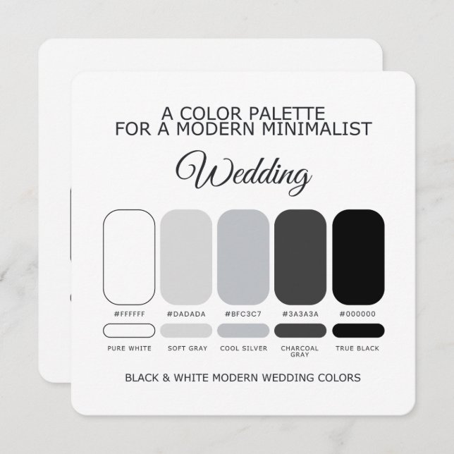 Convite Black and White Modern Wedding Color Palette Card (Frente/Verso)