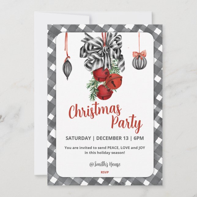 Convite Black and White Noël Christmas Invitation (Frente)