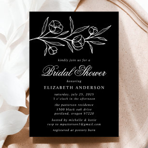 Convite Black and White Sketched Floral Bridal Shower