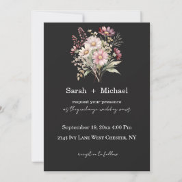 Convite Black and White Spring Floral Wedding Invitation