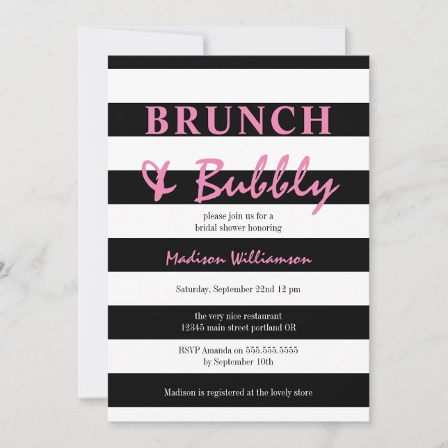 Convite Black and White Strike com Brunch e Bubble Rosa (Frente)