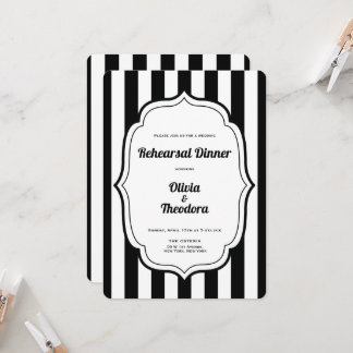 Convite Black and White Stripe Rehearsal Dinner Invitation