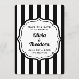 Convite Black and White Stripe Save the Date Cards