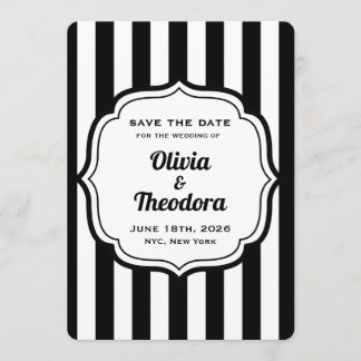 Convite Black and White Stripe Save the Date Cards
