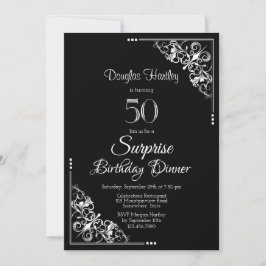 Convite Black and White Surprise 50th Birthday Janto