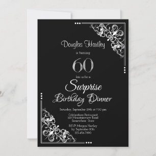 Convite Black and White Surprise 60th Birthday Janto