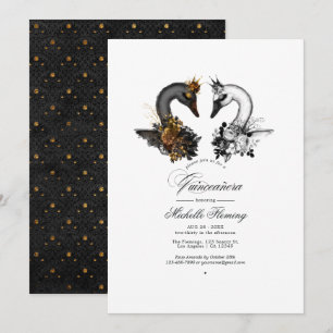 Convite Black and White Swans Quinceañera